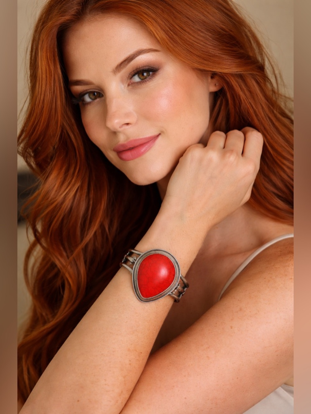 NWT Bold Red Teardrop Statement Cuff Bracelet